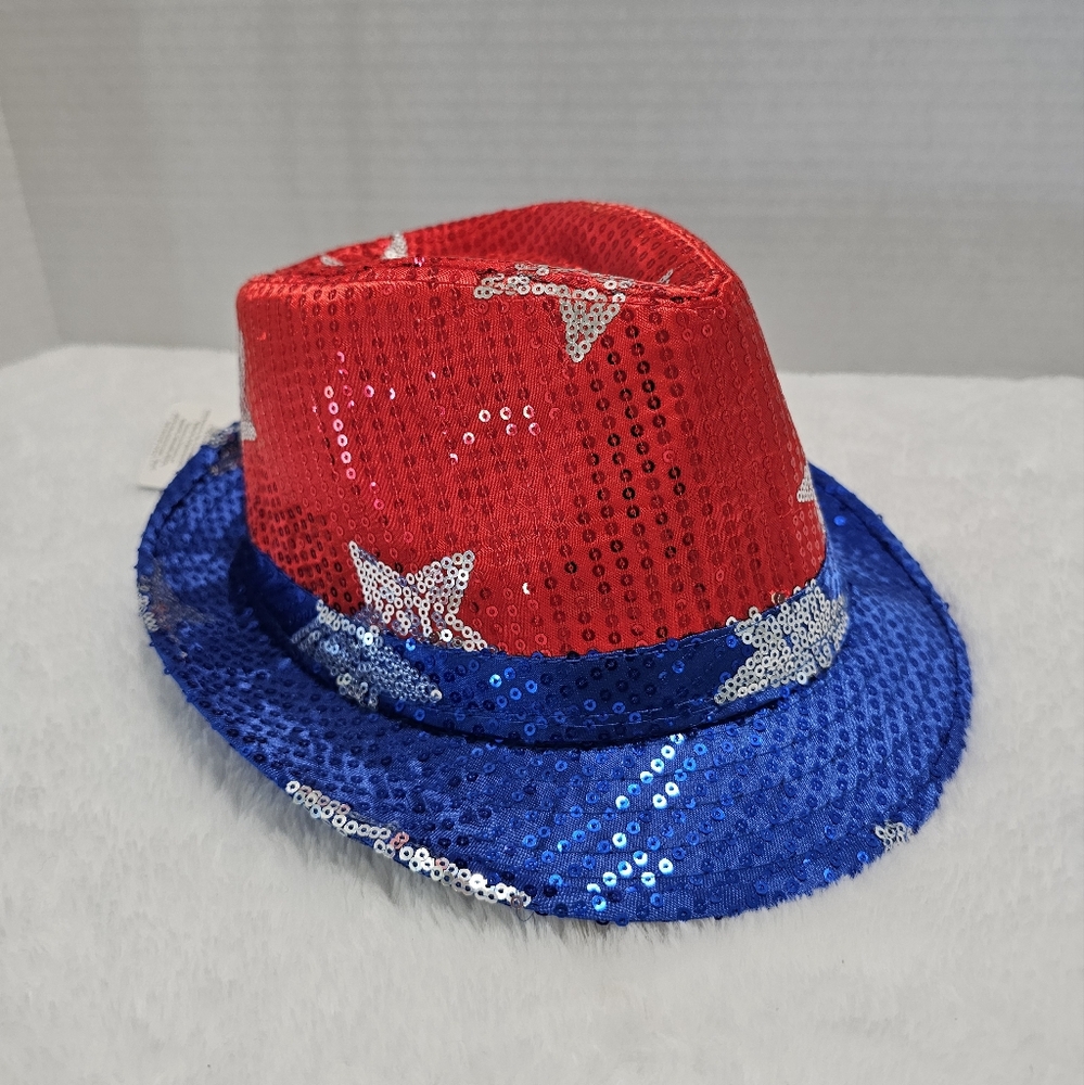 4TH OF JULY Patriotic Red White & Blue USA Sequin Light Up LED Fedora Hat